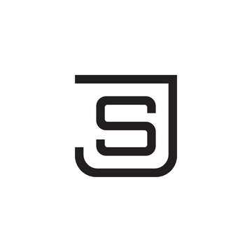 Initial letter J and S, JS, SJ, overlapping S inside J, line art logo, black monogram color