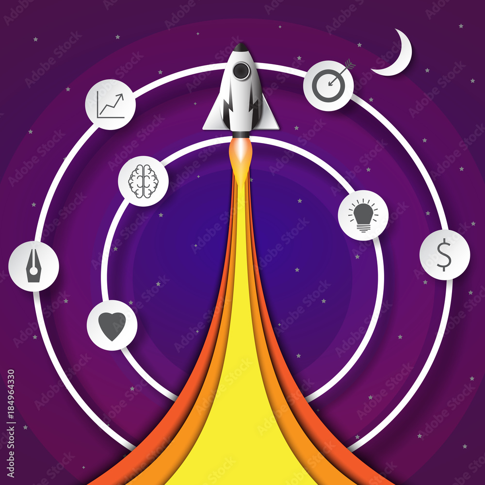 Poster rocket ship launch idea for business start up concept design.vector illustration.