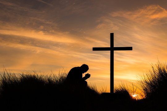 In Prayer Cross Sunset
