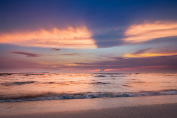Fototapeta na wymiar Bright colorful sea sunset, magic colors of nature