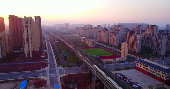 China's modern high rail railway track，
Rural scenery