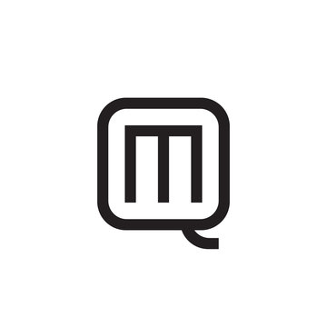Initial letter Q and M, QM, MQ, overlapping M inside Q, line art logo, black monogram color