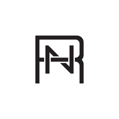 Initial letter R and N, RN, NR, overlapping N inside R, line art logo, black monogram color