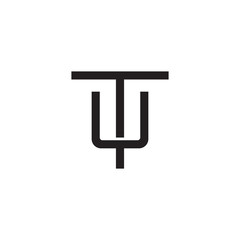 Initial letter T and U, TU, UT, overlapping U inside T, line art logo, black monogram color