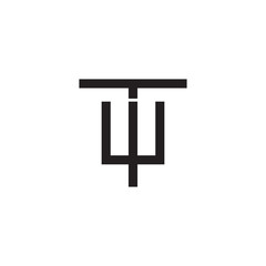 Initial letter T and W, TW, WT, overlapping W inside T, line art logo, black monogram color