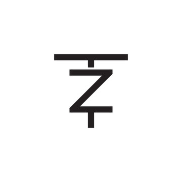 Initial letter T and Z, TZ, ZT, overlapping Z inside T, line art logo, black monogram color