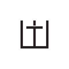 Initial letter W and T, WT, TW, overlapping T inside W, line art logo, black monogram color