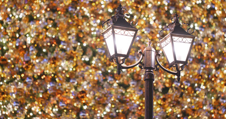 Christmas tree decoration and Street light in city