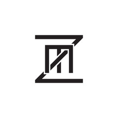 Initial letter Z and M, ZM, MZ, overlapping M inside Z, line art logo, black monogram color