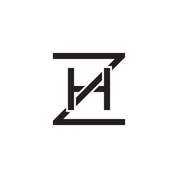 Initial letter Z and H, ZH, HZ, overlapping H inside Z, line art logo, black monogram color