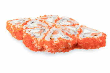 A delicious set of sushi on a white background.