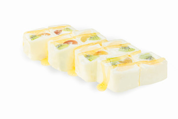 A delicious set of sushi on a white background.