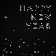 Fototapeta na wymiar Happy New Year greeting card. Sparse snowfall background. Sparse snowfall on black background. Graceful vector illustration.
