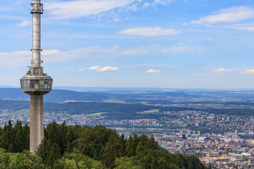 Obraz premium Television tower on top of Mt. Uetliberg in Zurich, Switzerland.
