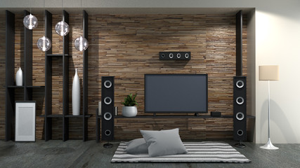 Smart Tv on Modern room interior. 3D rendering
