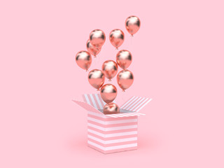 pink white gift box many metallic balloon floating 3d rendering