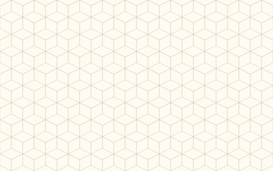 Geometric cube abstract background vector. Line seamless pattern cube shape gold color. Christmas background.