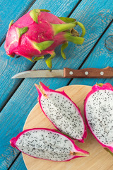 Sliced pink dragon pitaya fruit