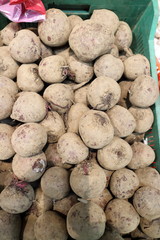 freshly collected beets in a box