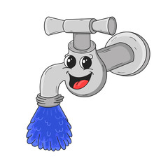 funny cartoon water faucet, vector illustration