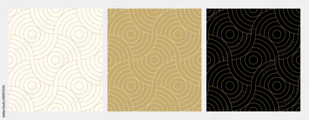 Poster Pattern seamless circle abstract wave background stripe gold luxury color and line. Geometric line vector. Christmas background.
