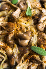 Fried oyster mushrooms with onions