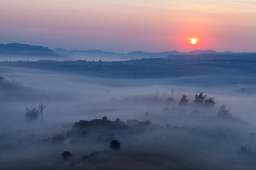 fog in morning sunrise and road at Khao Takhian Ngo View Point at Khao-kho Phetchabun,Thailand