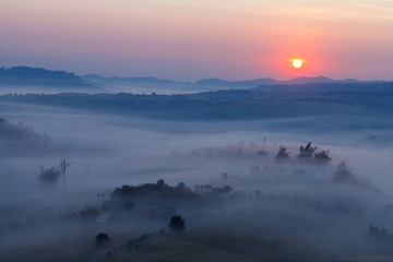 fog in morning sunrise and road at Khao Takhian Ngo View Point at Khao-kho Phetchabun,Thailand