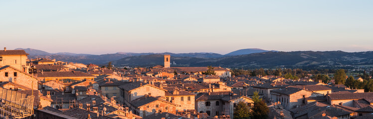Naklejka premium Gubbio, one of the most beautiful small town in Italy. Aerial view of the village