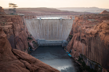 The Glen Canyon Dam in Page, Arizona after sunset. 