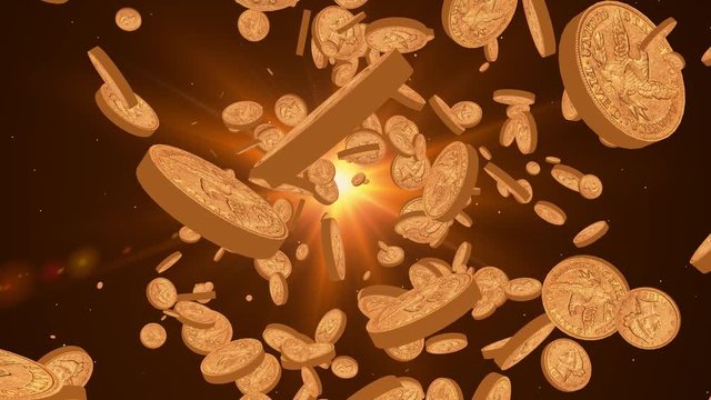 tumbling gold coins abstract background