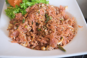 Spicy salad of curried rice croquettes