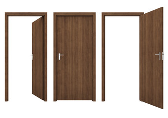 Obraz premium Open wooden door isolated on a white background