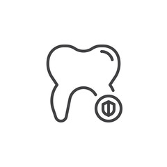 Dental shield line icon, outline vector sign, linear style pictogram isolated on white. Tooth protection symbol, logo illustration. Editable stroke