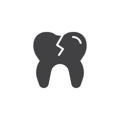 Broken tooth icon vector, filled flat sign, solid pictogram isolated on white. Tooth caries symbol, logo illustration.