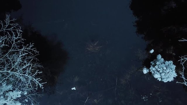 aerial flight over winter landscape in ebensee