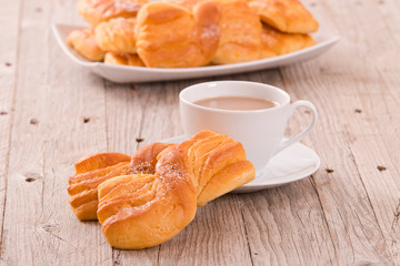 Breakfast with brioches.