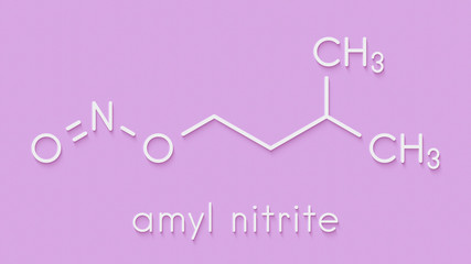 Amyl nitrite popper drug molecule. Also used as antidote to cyanide poisoning. Skeletal formula.
