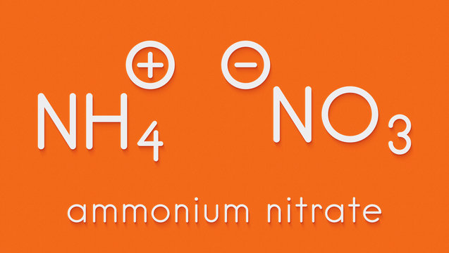Ammonium nitrate, chemical structure. Skeletal formula.