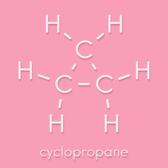 Cyclopropane cycloalkane molecule. Used as anaesthetic. Skeletal formula.