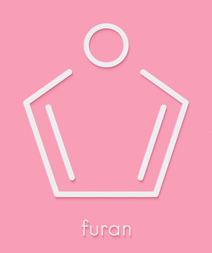 Furan heterocyclic aromatic molecule. Skeletal formula.