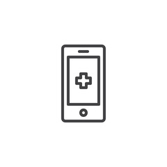 Medical phone line icon, outline vector sign, linear style pictogram isolated on white. Mobile medicine symbol, logo illustration. Editable stroke