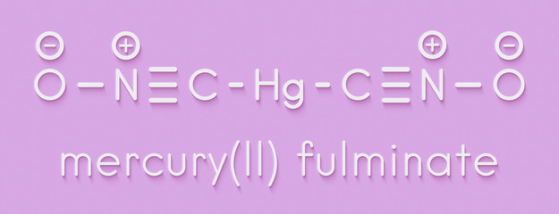 Mercury fulminate primary explosive molecule. Skeletal formula.