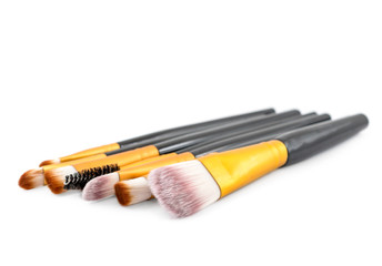 Makeup brushes on white background. Beauty concept.