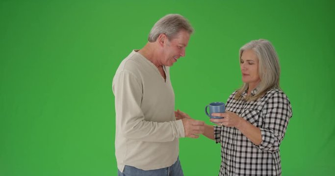 Beautiful caucasian senior couple on a green screen