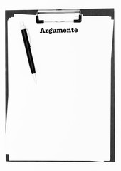 Argumente Überschrift auf einem Klemmbrett