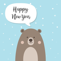 Happy New Year and Christmas Bear cartoon character, A Cute Brown Teddy Bear with santa claus hat vector illustration for kids, children's book, fairy tales, covers, baby shower invitation, card.
