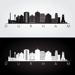 Durham usa skyline and landmarks silhouette, black and white design, vector illustration.