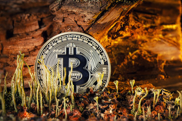 Coin bitcoin in a fabulous landscape