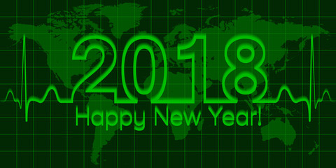 Christmas world map banner, 2018 happy new year, vector 2018 the crisis, the wave matrix of cardiology, the concept of success and prosperity